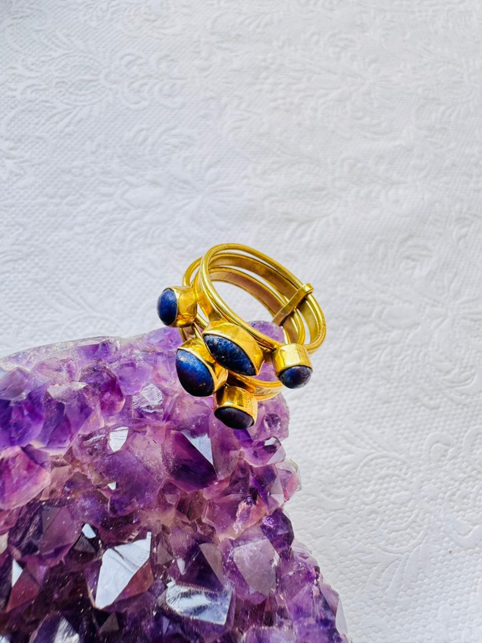 5/20 Pieces Blue Lapis Stone Spiral Brass Ring