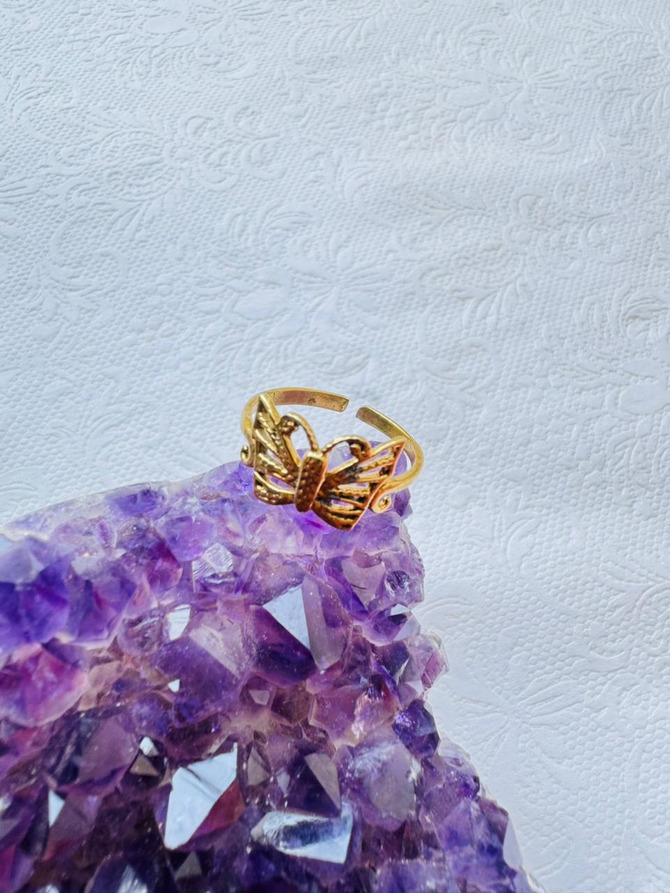 5/20 Pieces Butterfly Adjustable Brass Ring