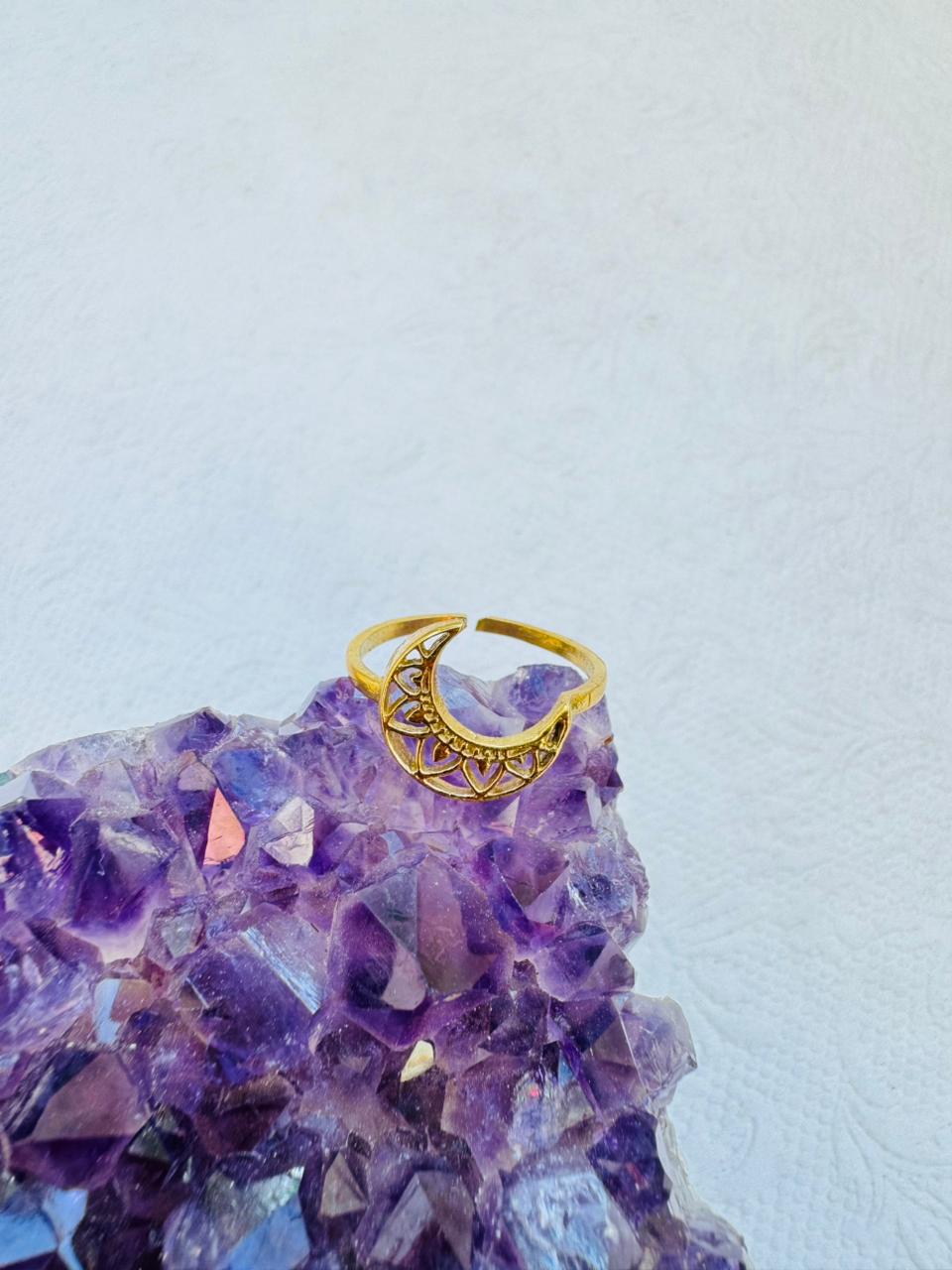 5/20 Pieces Crescent Moon Filigree Brass Ring