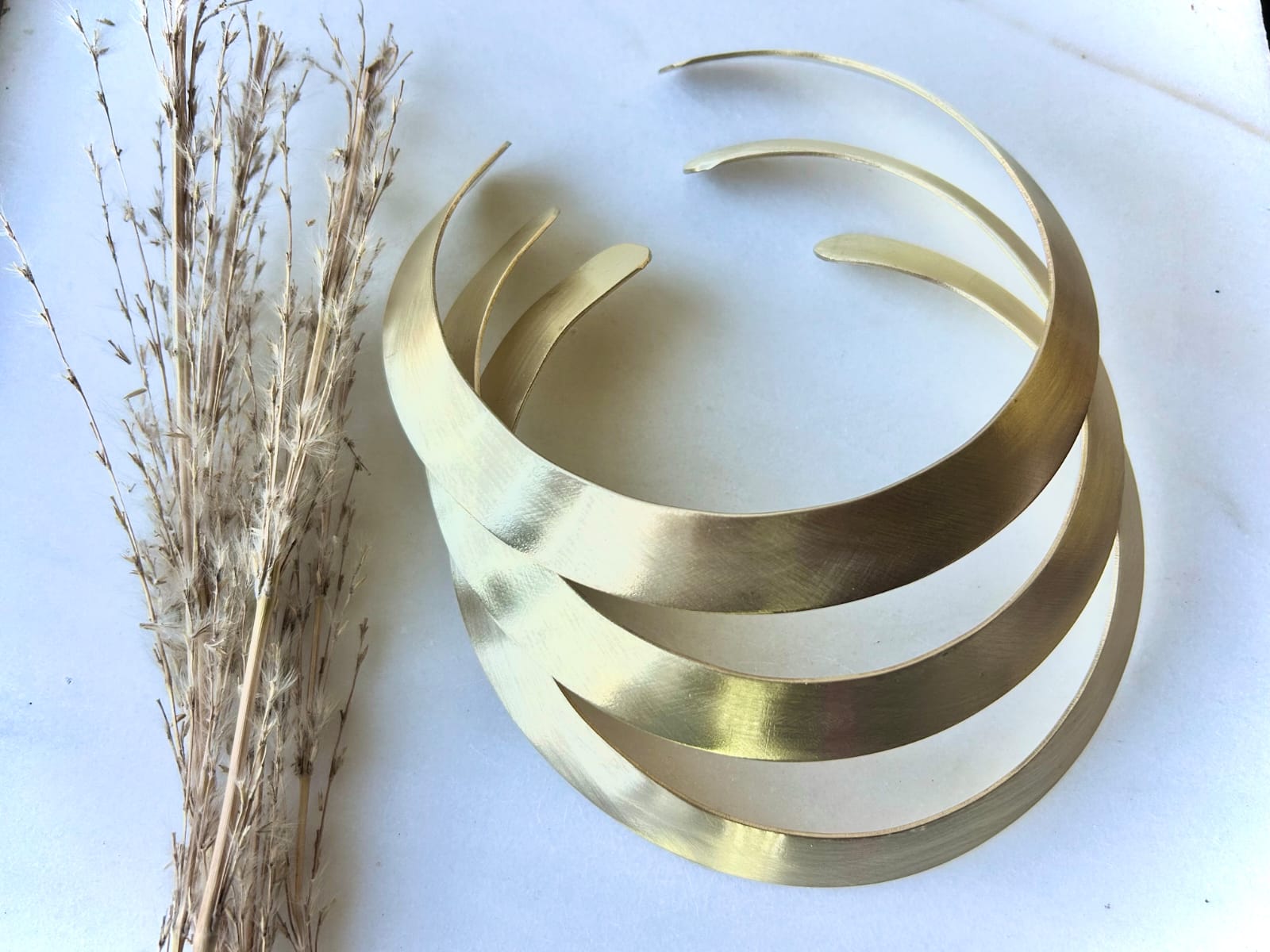 Wide Layered Brushed Brass Choker Set