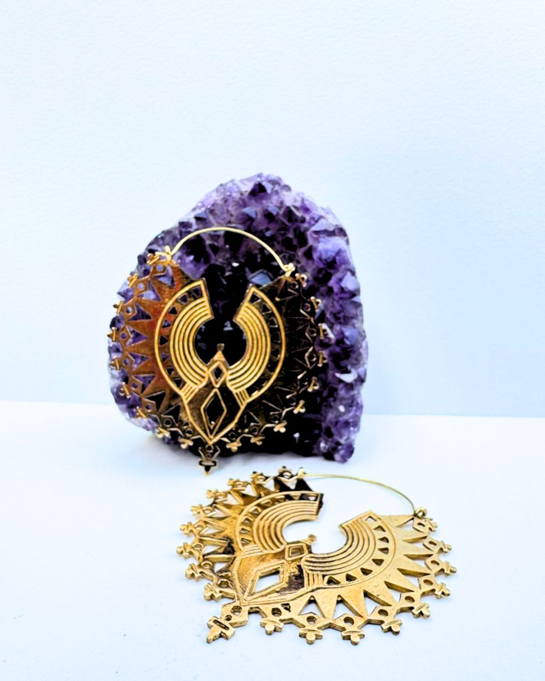 5/20 Pairs Tribal Fan Hoop Brass Earrings