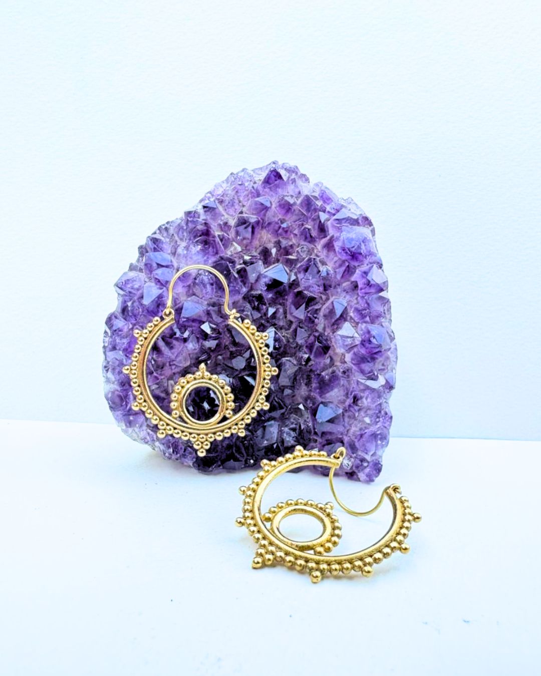 5/20 Pairs Beaded Double Circle Hoop Brass Earrings