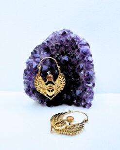 5/20 Pairs Winged Scarab Hoop Brass Earrings