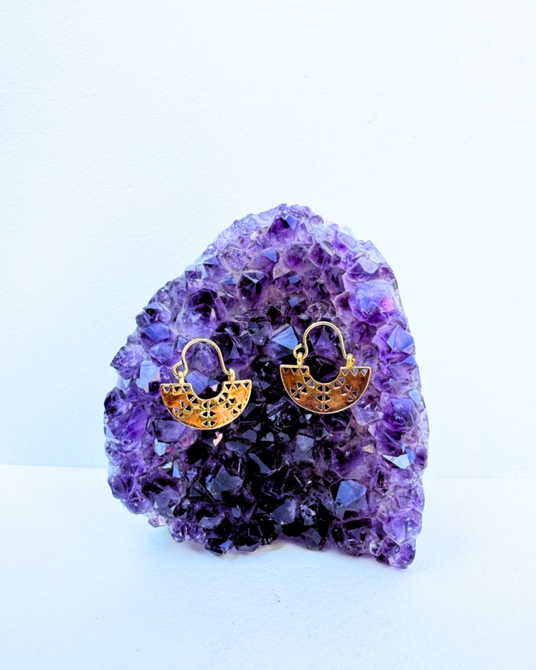 5/20 Pairs Filigree Half Moon Hoop Brass Earrings