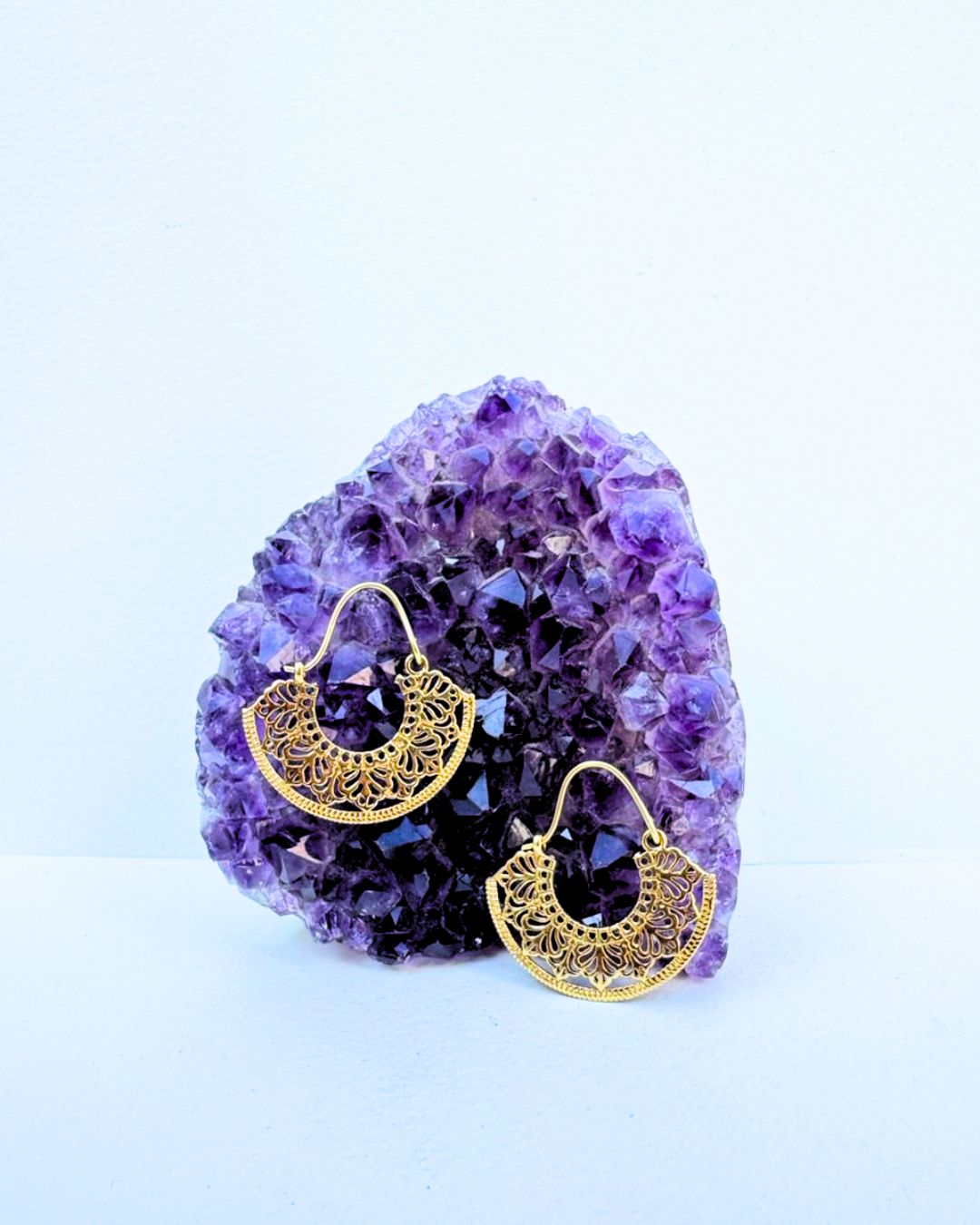 5/20 Pairs Ornate Half Moon Hoop Brass Earrings