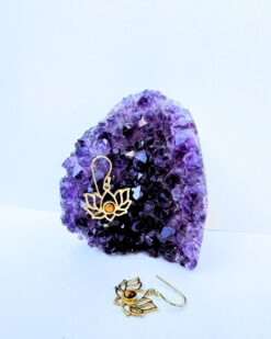 5/20 Pairs Lotus Tiger Eye Hoop Brass Earrings