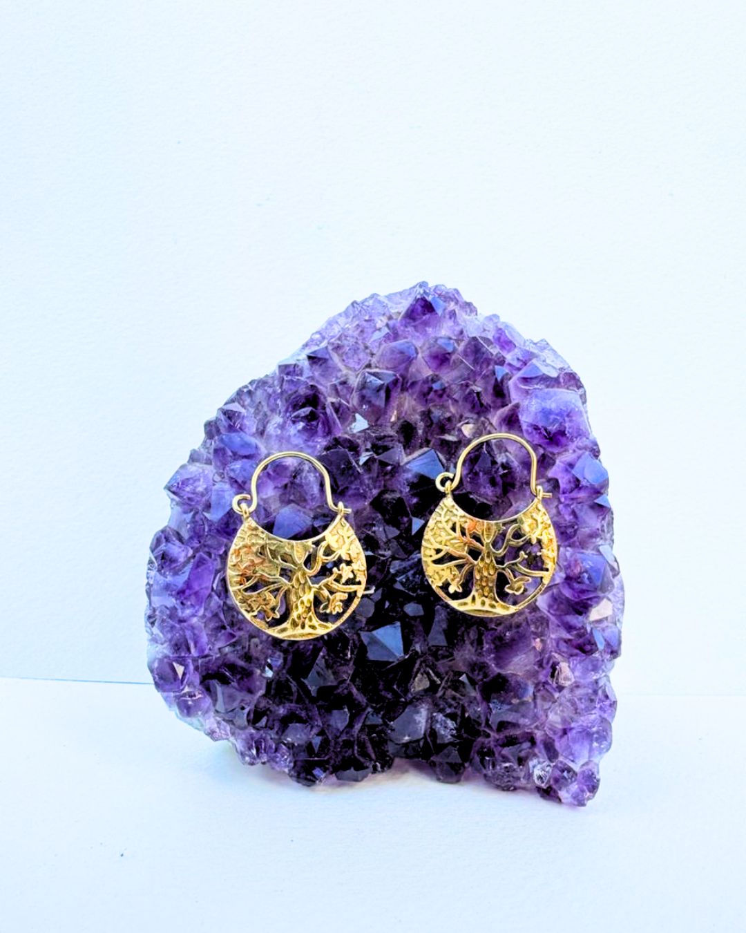 5/20 Pairs Tree of Life Crescent Brass Earrings