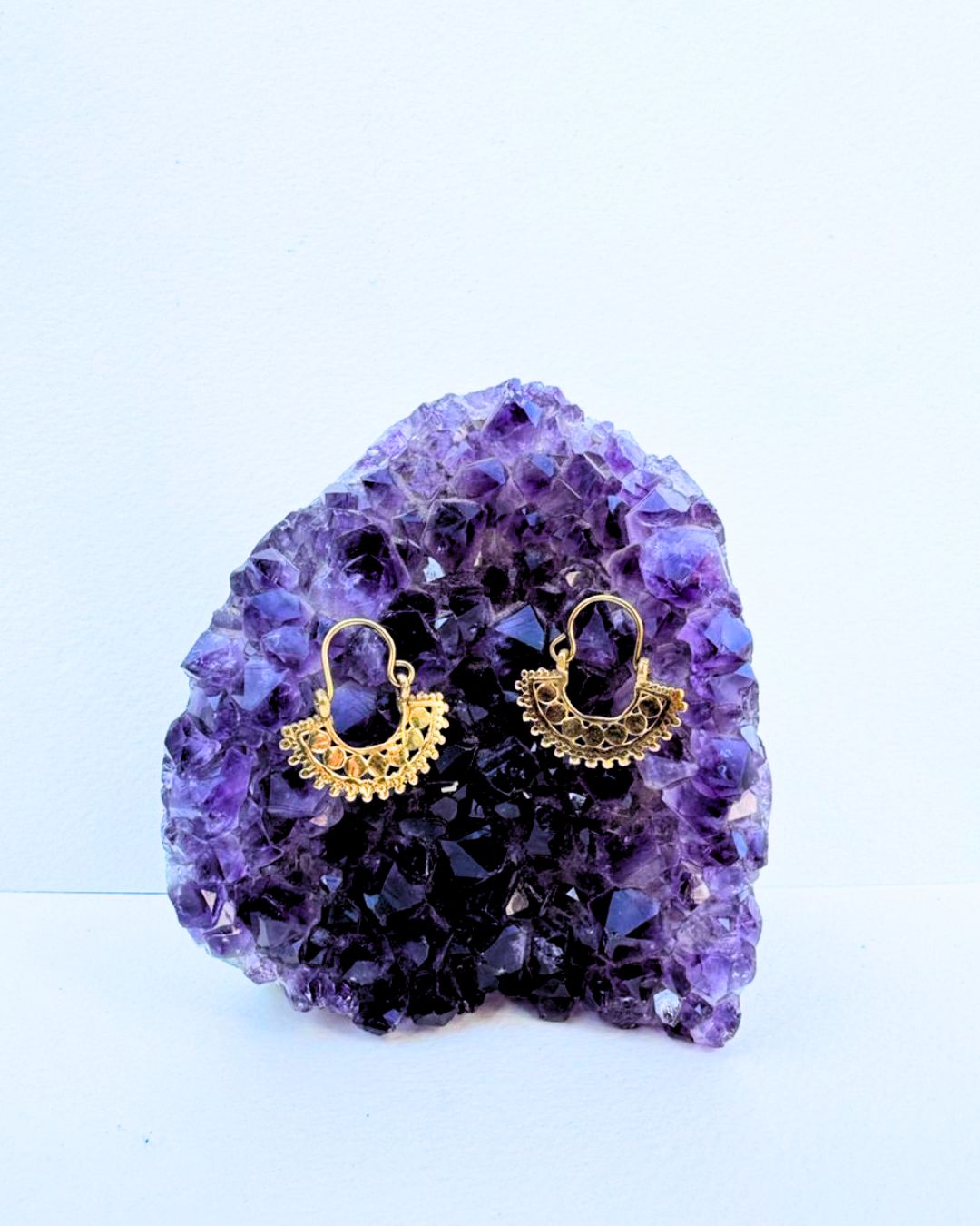 5/20 Pairs Tribal Crescent Hoop Brass Earrings