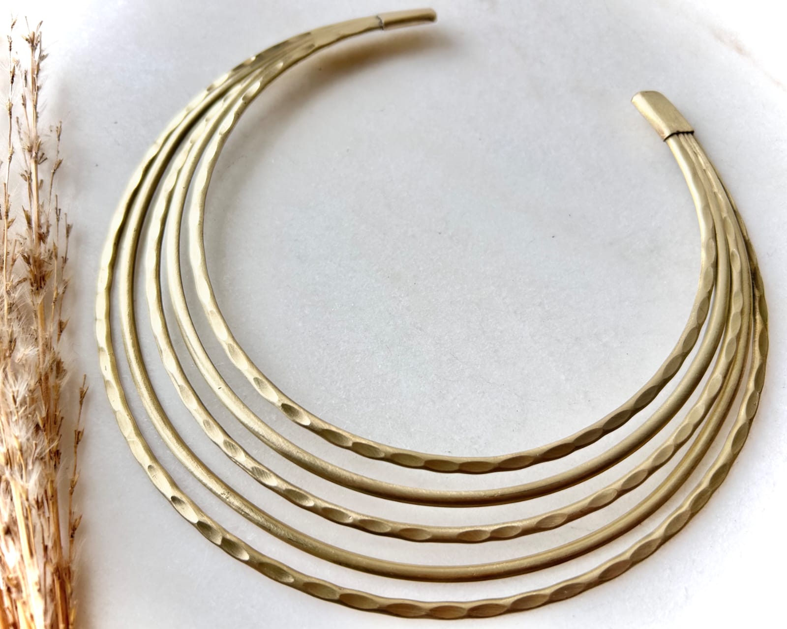 Golden Ripple Layered Brass Choker Set