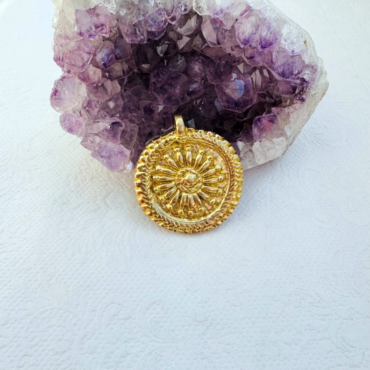 Sunburst Round Brass Pendant