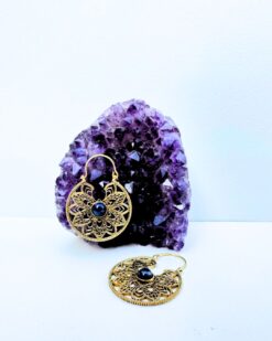 5/20 Pairs Lapiz Lazuli Mandala Flower Brass Earrings