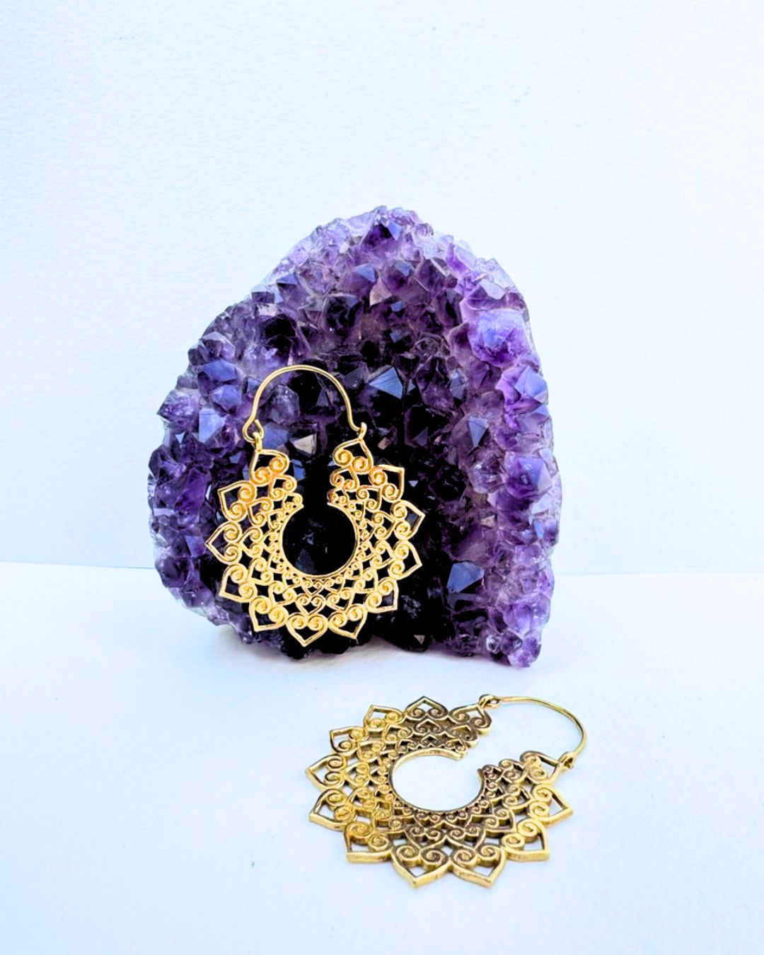 5/20 Pairs Spiral Mandala Hoop Brass Earrings
