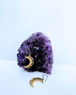 5/20 Pairs Celestial Lotus Crescent Hoop Brass Earrings