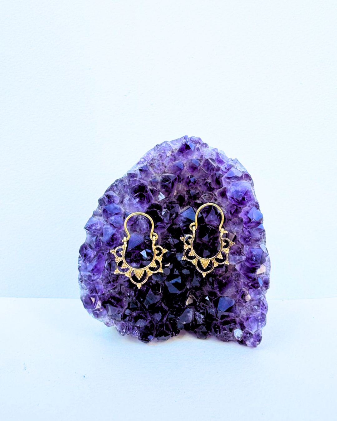 5/20 Pairs Ornate Mandala Hoop Brass Earrings