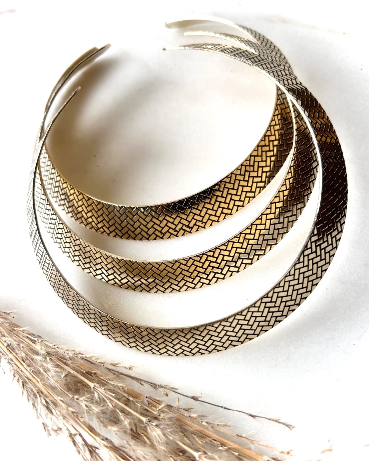 Wide Woven Engraved Brass Choker Set