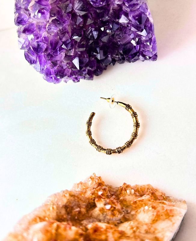 Bamboo Style Hoop Brass Earrings