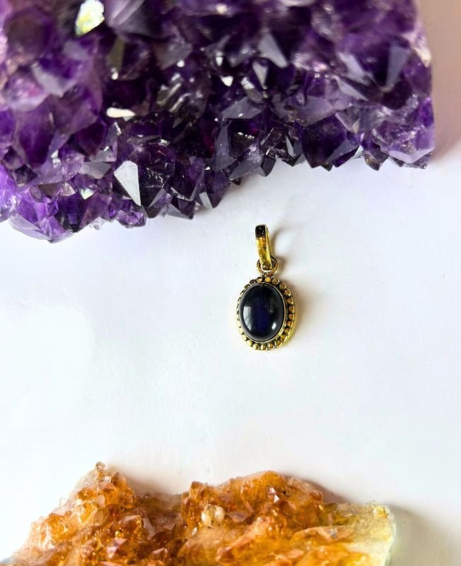 1/3/10 Pieces Black Stone Oval Brass Pendant