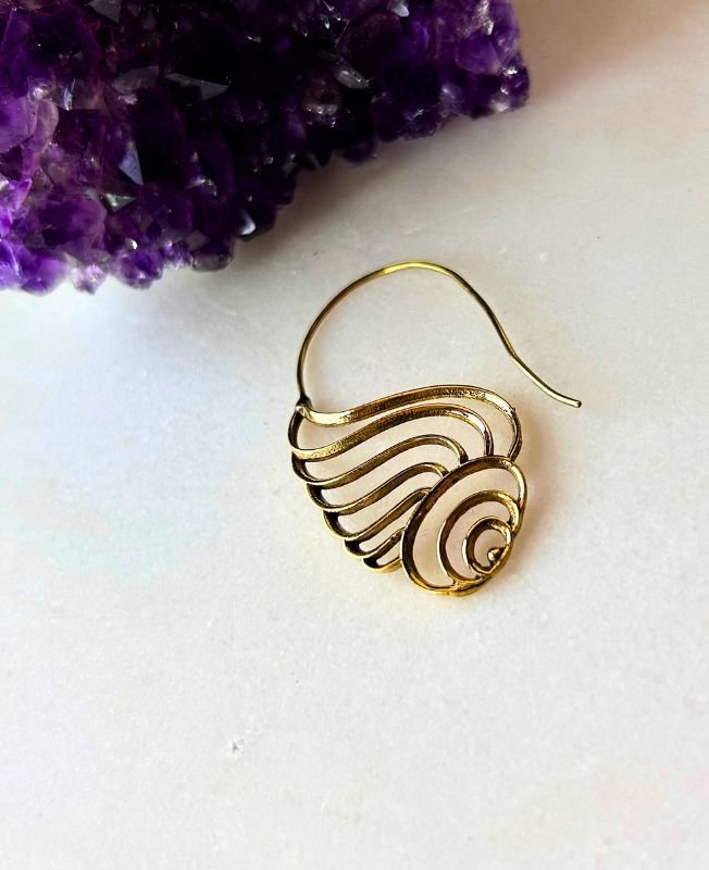 Wing Filigree Hoop Brass Earrings